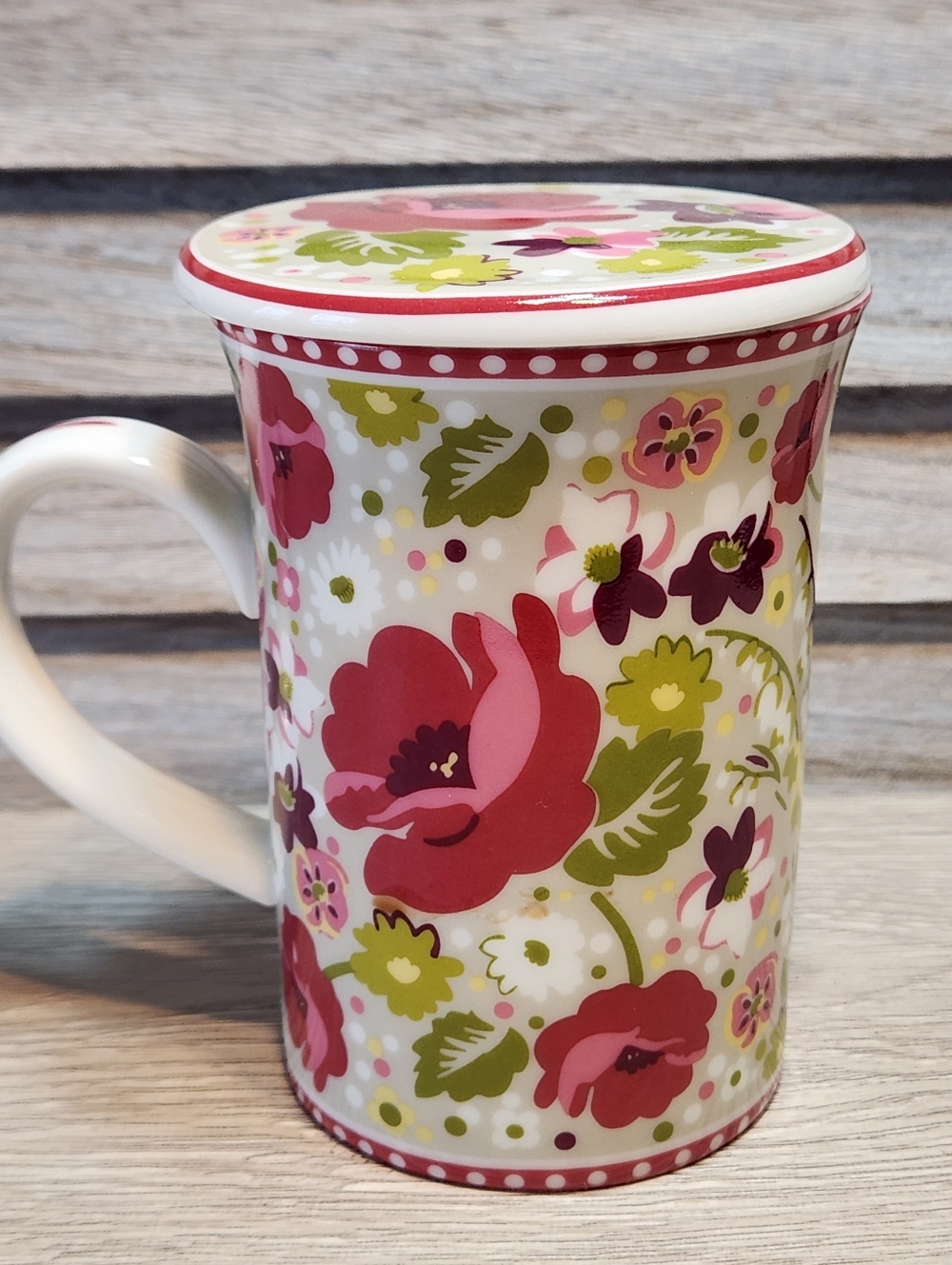 Vera Bradley Ceramic Mug Make Me Blush Floral Pattern With Lid - Picture 3 of 8
